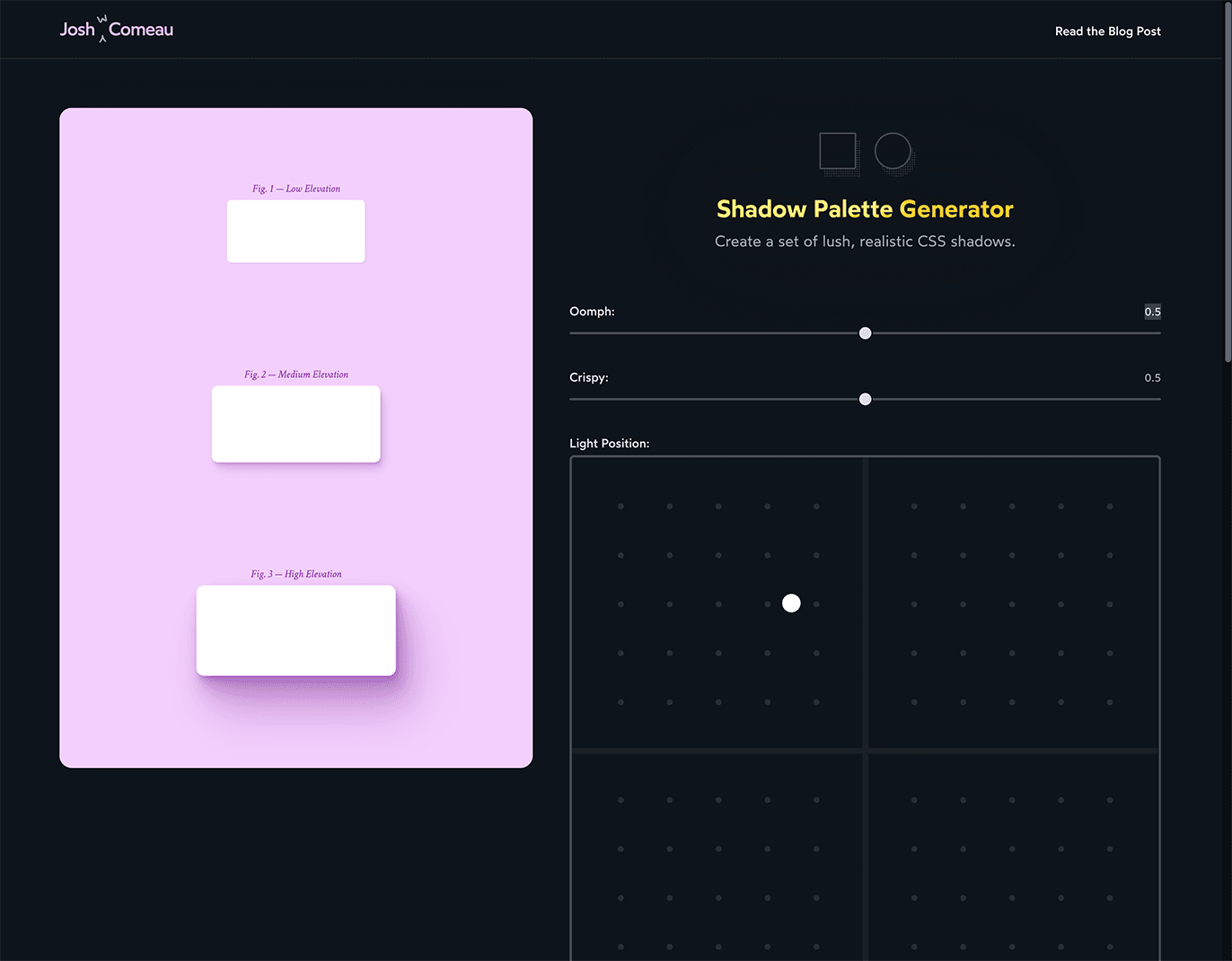 The shadow generator tool is now only two-column, with a single column control panel. One of the controls is a square, and so it’s really very big in this view