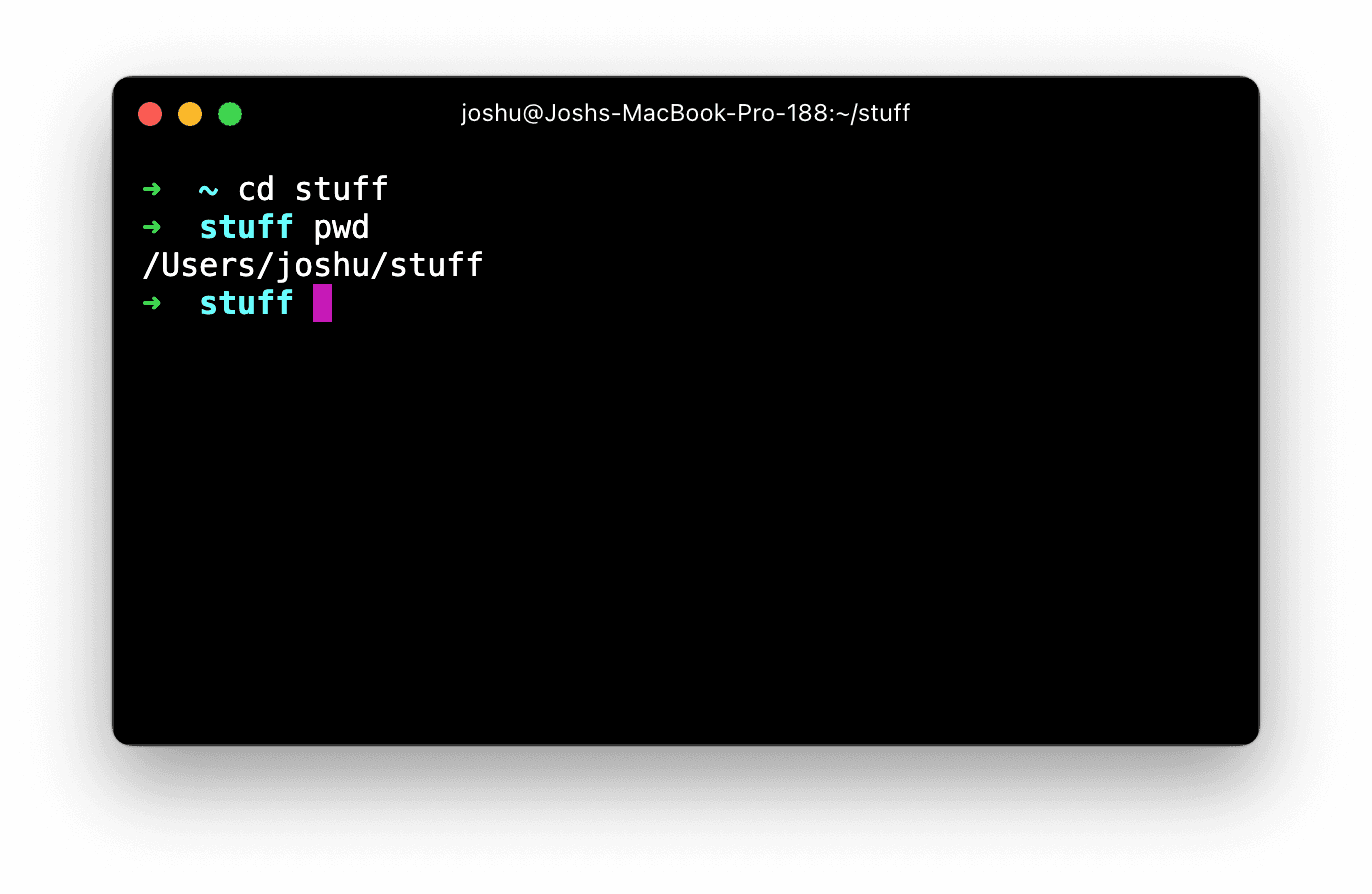 Running the 'cd' command, to enter one of the directories shown in the previous 'ls'. Afterwards, 'pwd' is run to confirm the new location