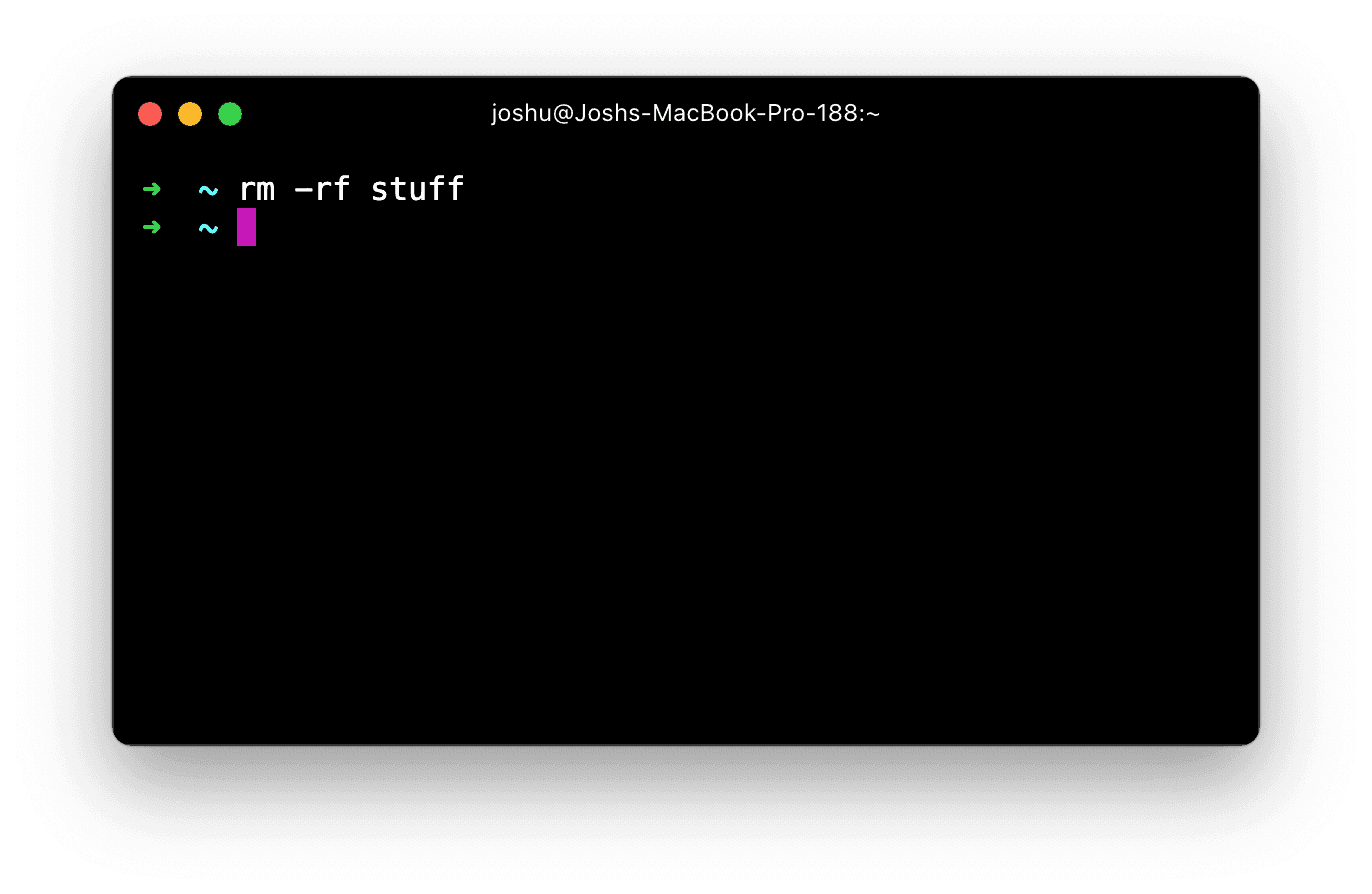 Running the 'rm' command with the 'r' and 'f' flags