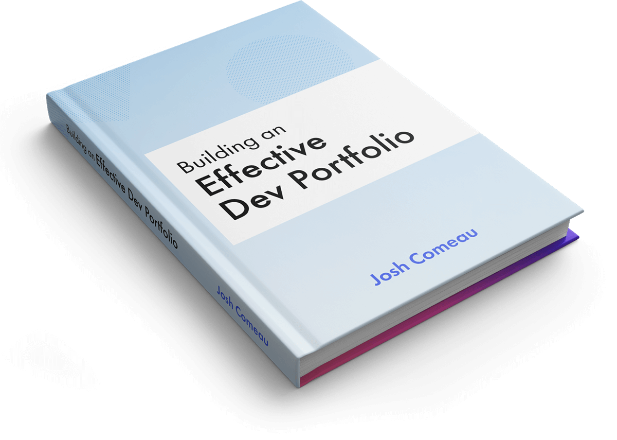 Mock up of a book, titled “How to Build an Effective Dev Portfolio”.