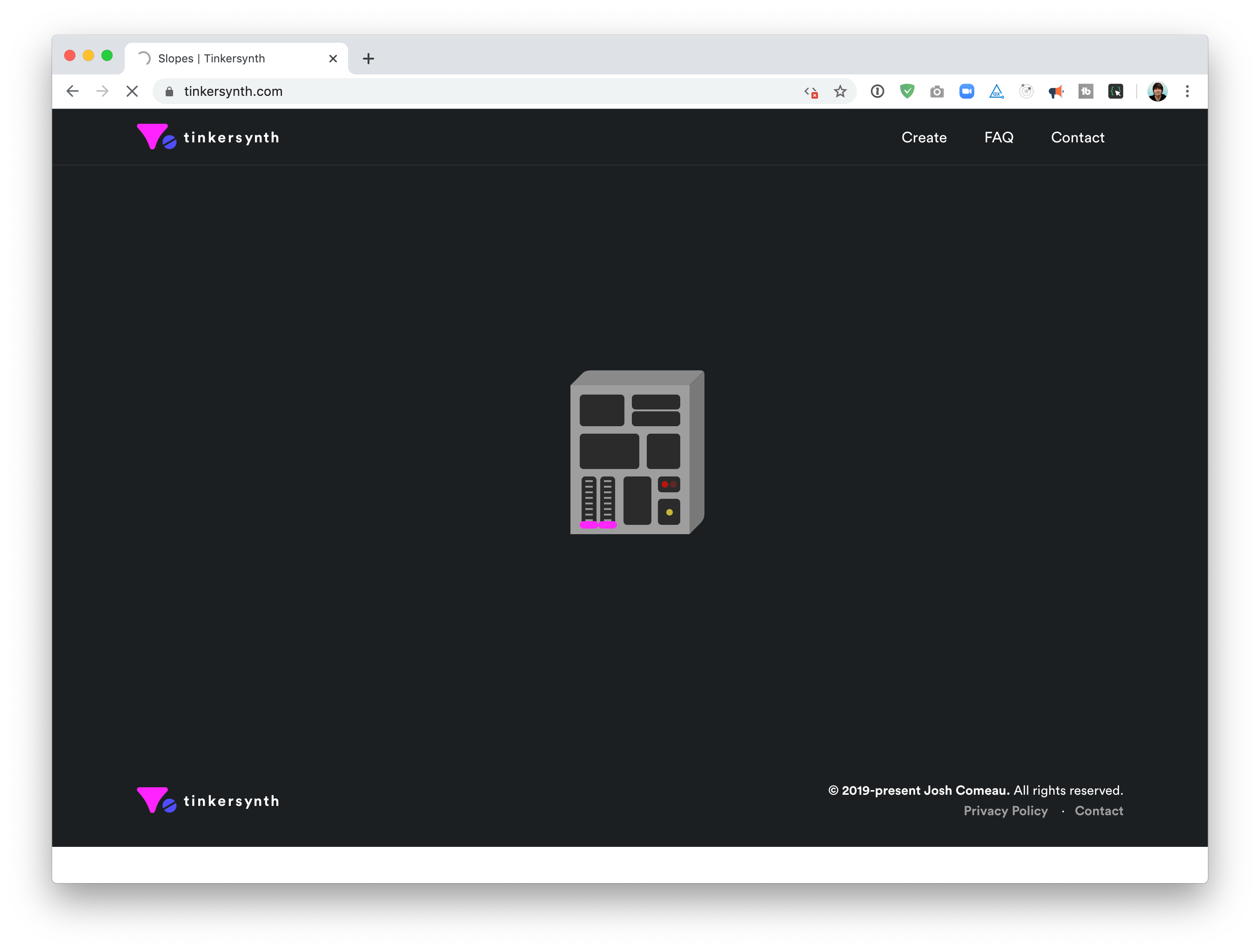Screenshot of a browser loading a page, with visible header + footer and a whimsical loading spinner
