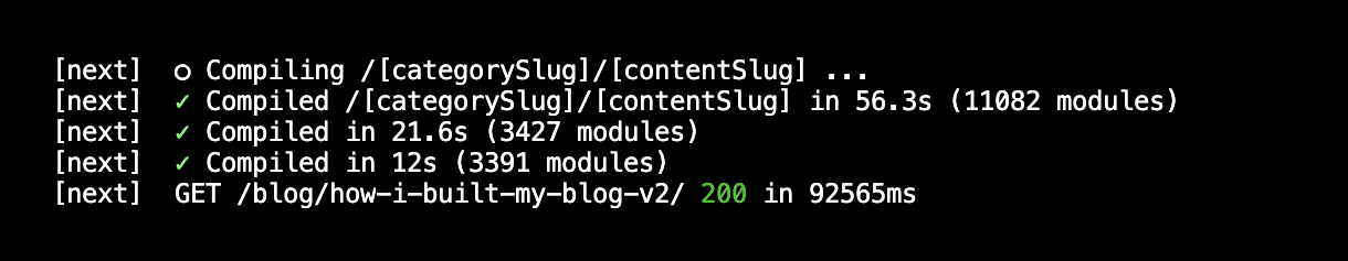 Terminal screenshot showing a 92 second compile time