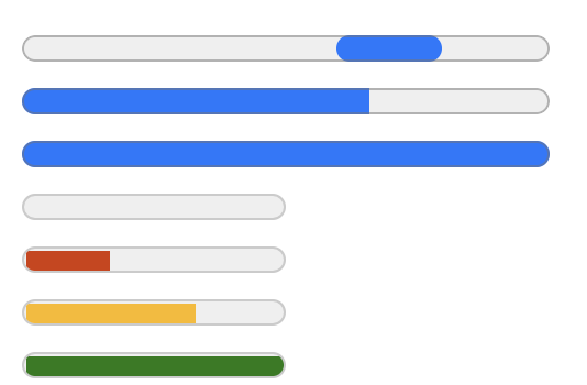 Several progress vars. Different progress values, sizes, and colors.