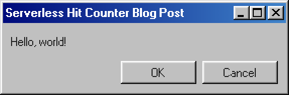 A Windows-98-style prompt, with 'OK' and 'Cancel' buttons.