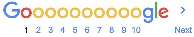 The bottom of Google search results, which shows the numbers 1 through 10 representing the pages of results